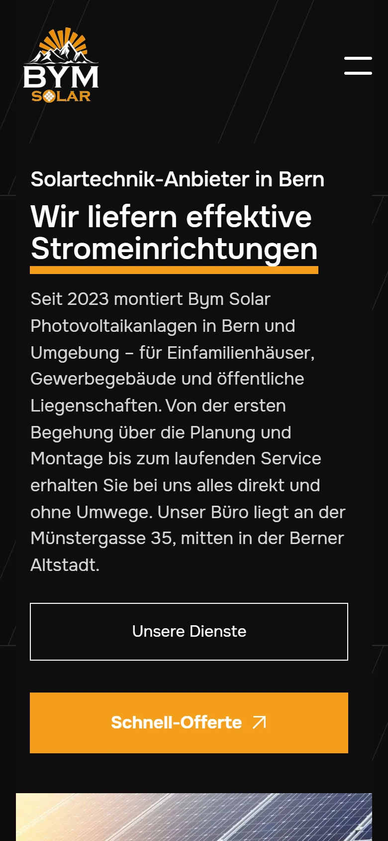 Bisherige Website von BYM Solar auf dem Handy