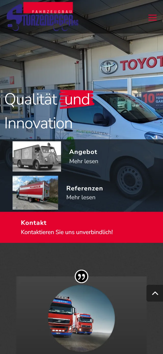 Vorher: Handy-Ansicht der bisherigen Website von Sturzenegger Fahrzeugbau