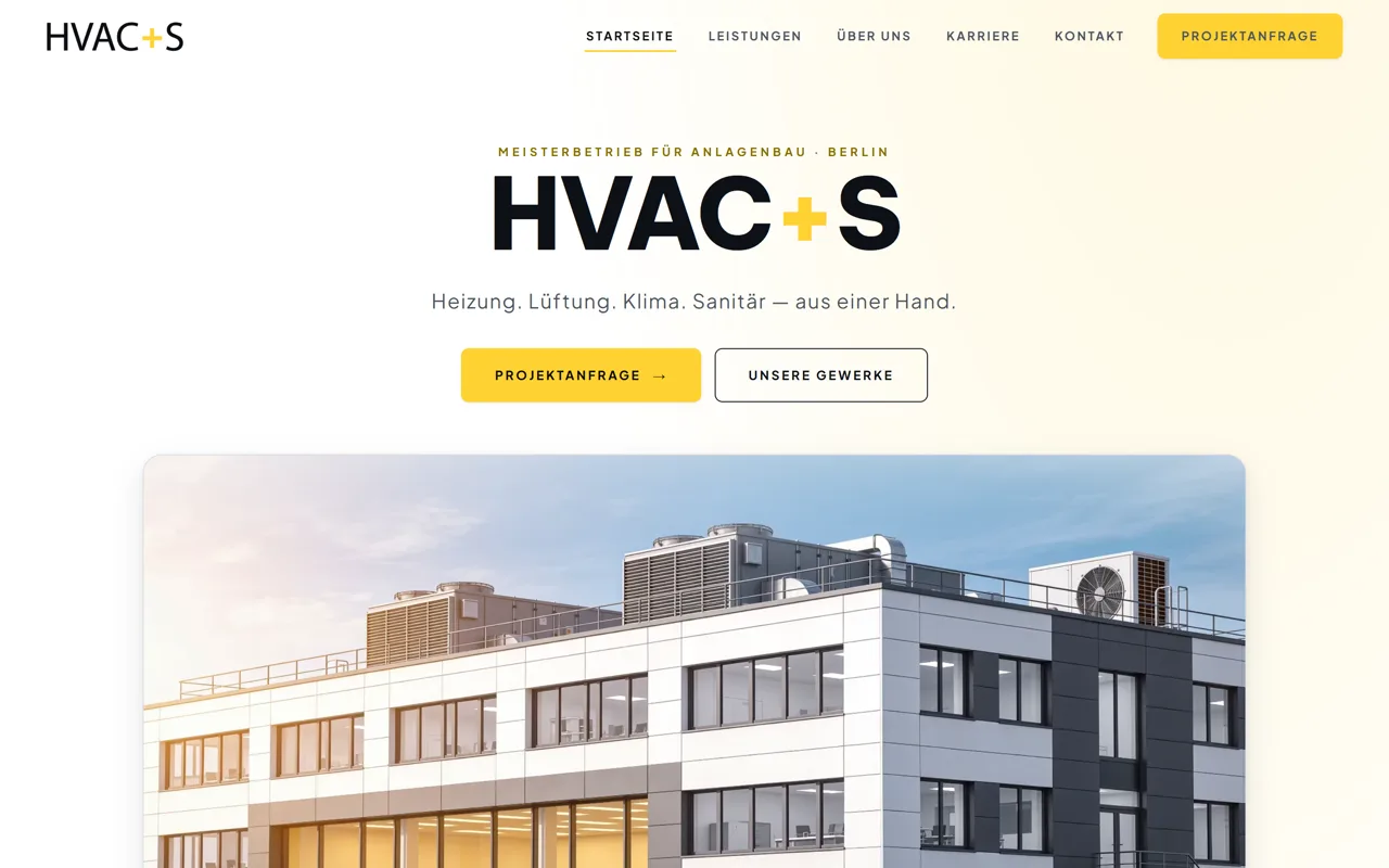 Desktop-Ansicht des Website-Relaunchs für HVAC Solution