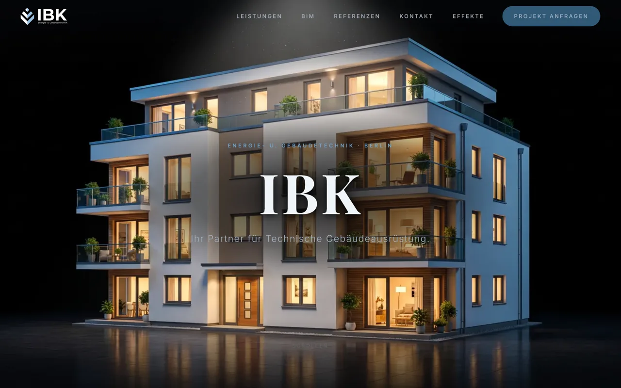 Desktop-Ansicht des Website-Relaunchs für IBK Energie- und Gebäudetechnik